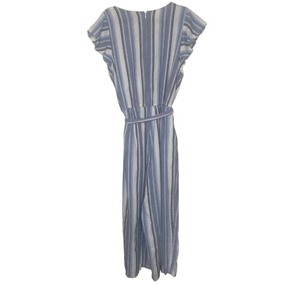 Lane Bryant Linen Blend Crop Jumpsuit Womens Size 22 Blue Striped Pockets wide L - Picture 4 of 15